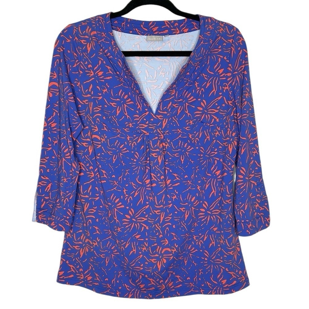 Ellie Kai Printed Split Neck Blouse Size 8